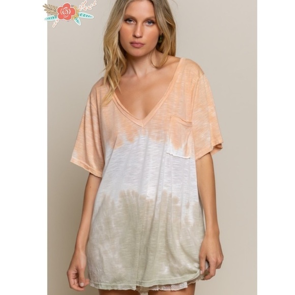 Double Contrast Ombré Tee Creamy Cantaloupe - Picture 1 of 6
